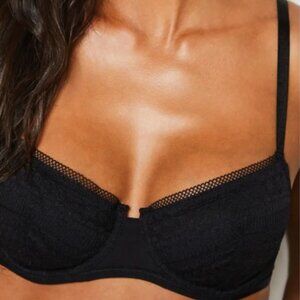 Etam Crush Classique Lace Underwire Bra Black Semi Sheer Mesh 34D NWT
